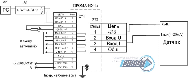 Схема внешних подключений ПРОМА-ИУ-010