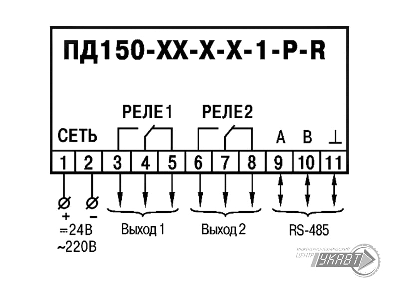 Схема назначения контактов преобразователя с RS-485