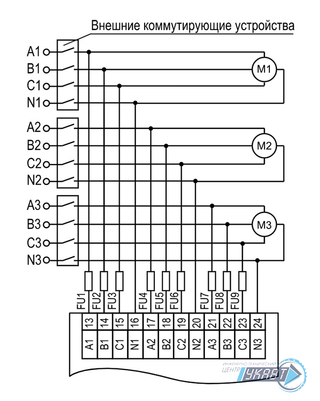 МВ210-221 схема подключения трехфазные цепи