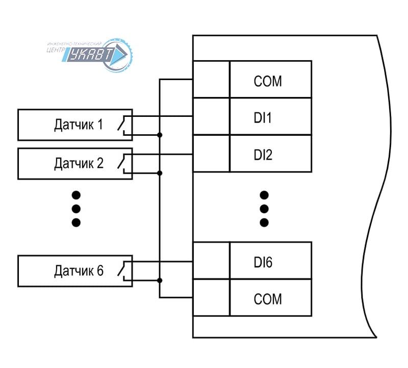 Схема подключения датчиков «сухие контакты»