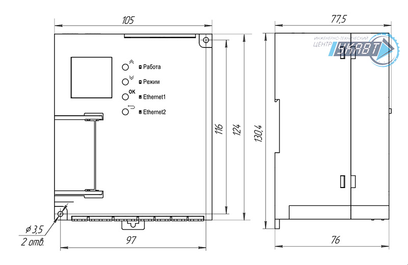 Габаритные и установочные размеры ПБР10А М01